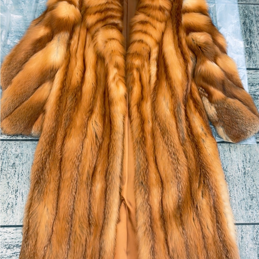 Adolfo Women's Red-Orange Fox Fur Long Coat